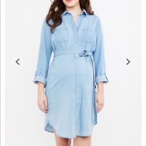 Chambray Button Front Maternity Shirt Dress